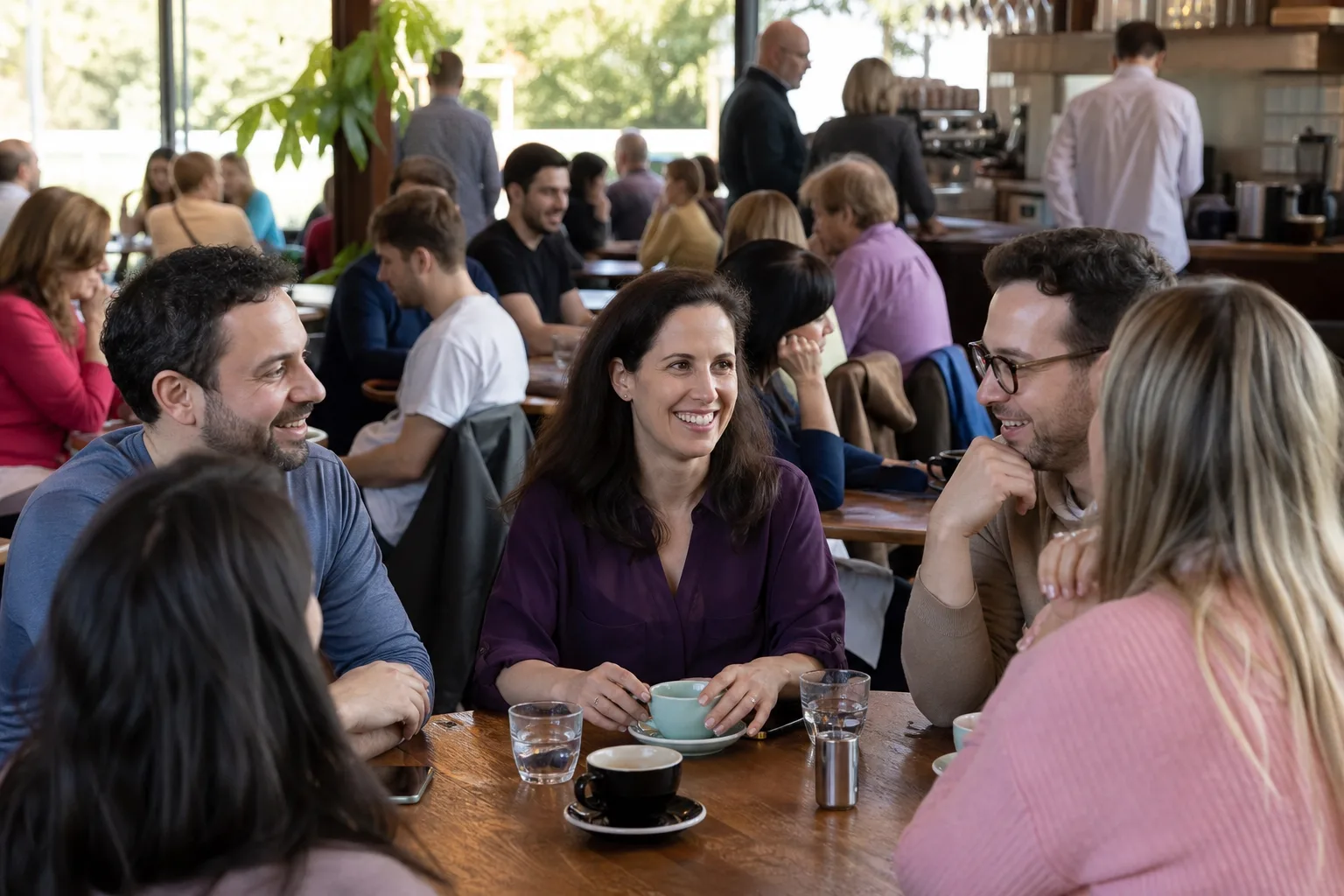 Jewish singles chatting together at a relaxed social event